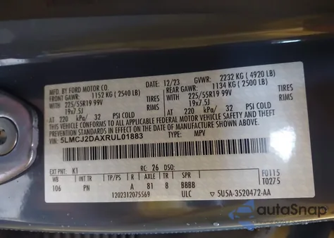 2024 Lincoln Corsair Reserve z USA, uszkodzony, nr VIN 5LMCJ2DAXRUL01883